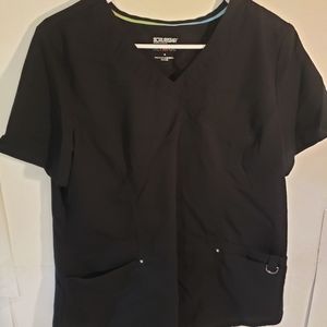 Scrubstar Ultimate Medium Black Scrubs Short Sleeve Shirt Top Pockets